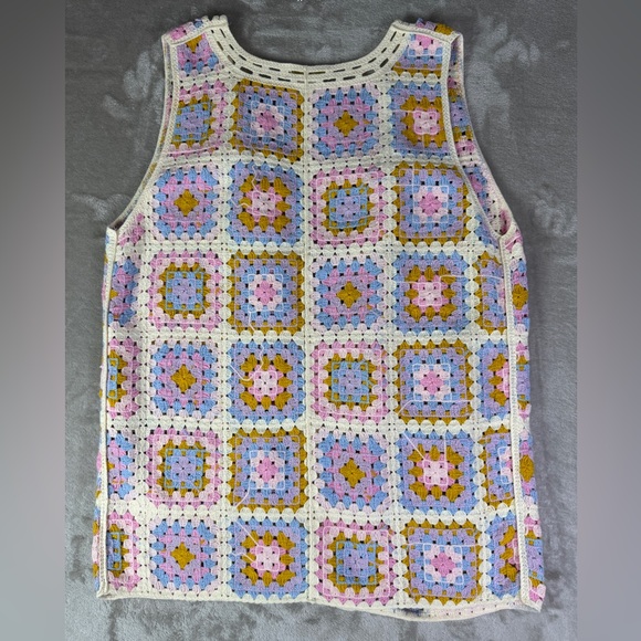 House of Harlow Sweater Vest OS‎ Womens Pastel Crochet Patchwork Grannycore 70s - Picture 2 of 10